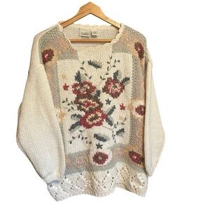 Vintage Knit Chunky Floral Hand Made Classic Elements - Size Large